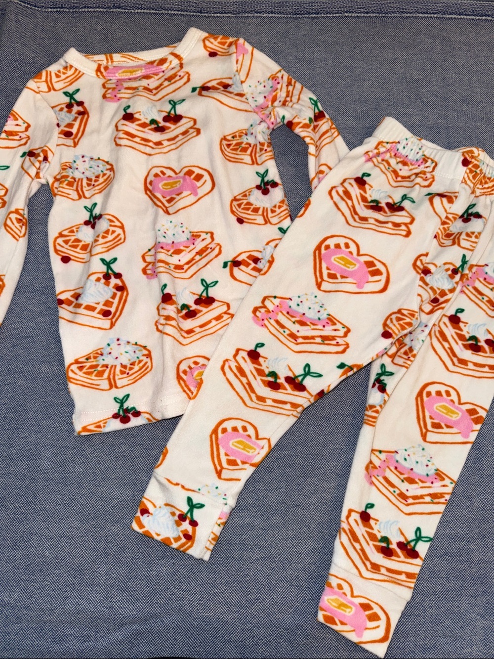 Cat & Jack Cream Pajama Set with Pink and Orange Waffle Heart Print